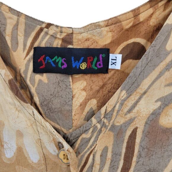 Vtg 80's Womens Jams World Dress Button Down Aline Tank Pockets Botanical Tan XL - Picture 2 of 10